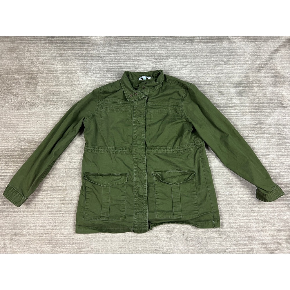 Serra Utility Jacket Women Large Olive Green‎ Field Jacket Cinched Waist Cotton